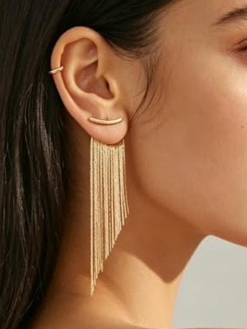 Gold Plated Tassel Dangle Earrings for Women Vintage Chunky Large Long Fringe